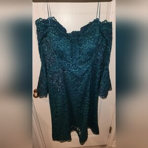 Rickie Freeman Teri Jon off shoulder cocktail dress